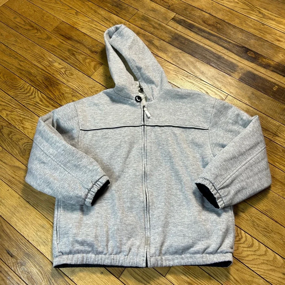 Vintage Reversible Hooded Jacket Black‎ White Gray Striped Zip Up Outerwear